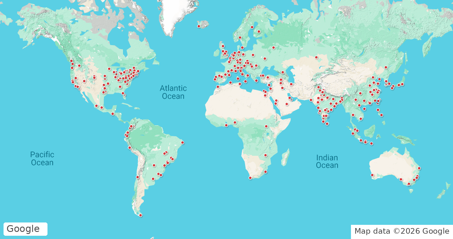 World map showing universities teaching Dive into Deep Learning